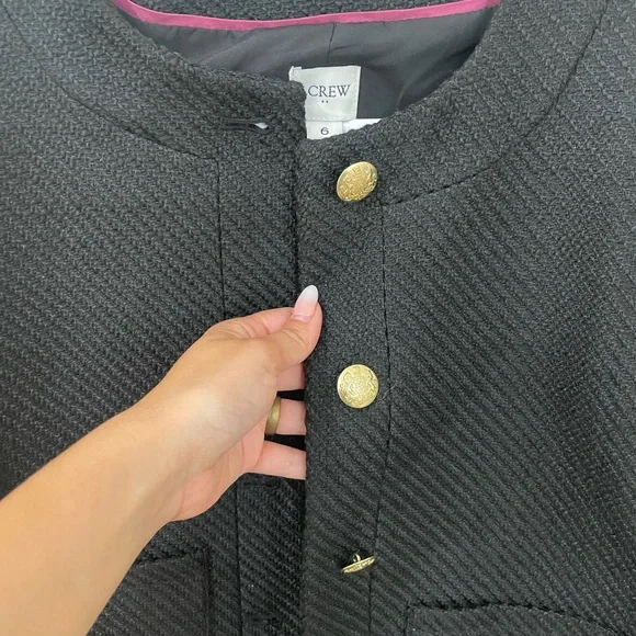 J Crew Black Tweed Jacket Blazer with Gold Buttons - Picture 8 of 12